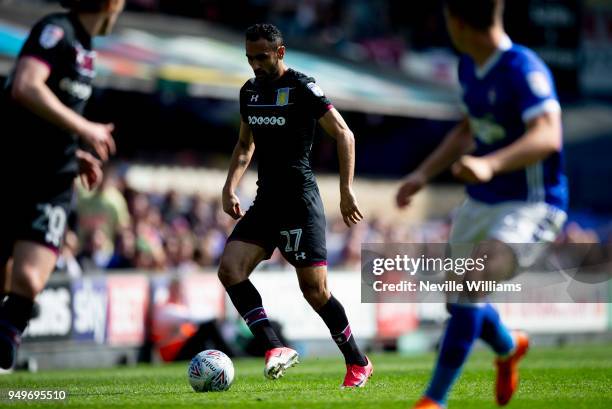 Ahmed Elmohamady of Aston Villa during the Sky Bet Championship match between Ipswich Town and Aston Villa at Portman Road on April 21, 2018 in...