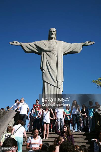 The Christ the Redeemer statue, or "O Cristo Redentor" in Portuguese, stands overlooking Rio de Janeiro, Brazil, on Friday, July 17, 2009. The...