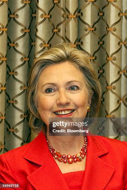 Secretary of State Hillary Clinton, attends a news conference with Ratan Tata, chairman of Tata Group, and Mukesh Ambani, chairman and managing...