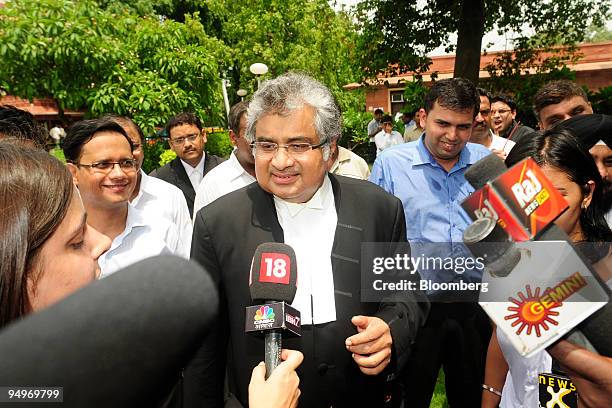 Harish Salve, council for Reliance Industries Ltd., speaks to reporters after a hearing at the Supreme Court in New Delhi, India, on Monday, July 20,...