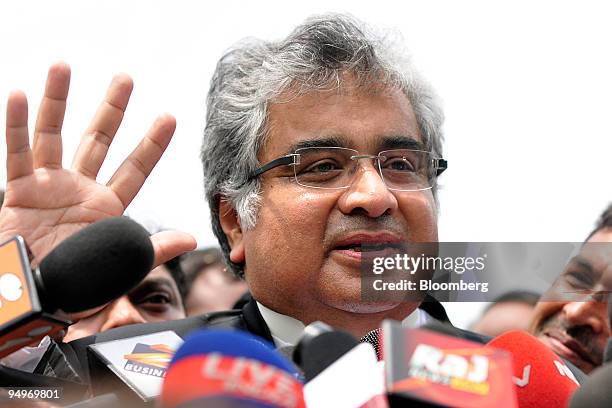 Harish Salve, council for Reliance Industries Ltd., speaks to reporters after a hearing at the Supreme Court in New Delhi, India, on Monday, July 20,...