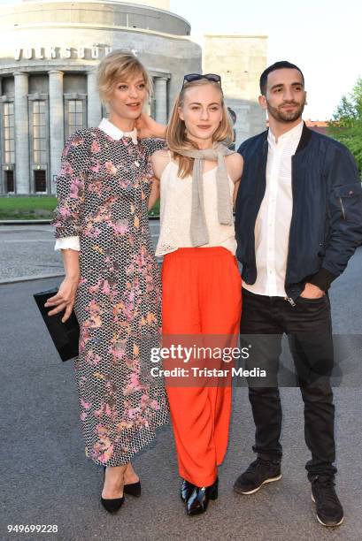 Heike Makatsch, Elisa Schlott and Hassan Akkouch during the premiere 'Fremde Tochter' at Babylon on April 21, 2018 in Berlin, Germany.