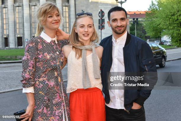 Heike Makatsch, Elisa Schlott and Hassan Akkouch during the premiere 'Fremde Tochter' at Babylon on April 21, 2018 in Berlin, Germany.