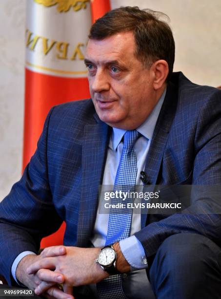 President of the Serb-run entity in Bosnia, Bosnian Serb leader Milorad Dodik answers questions during an interview with AFP in Banja Luka, on April...