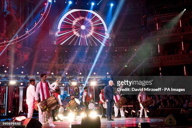 Sir Tom Jones and Ladysmith Black Mambazo performing at the Royal Albert Hall in London during a star-studded concert to celebrate the Queen's 92nd...