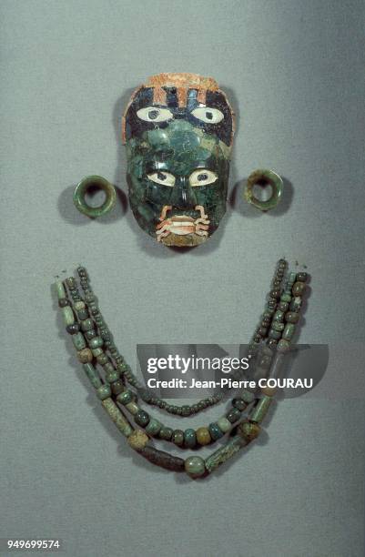 Masque funéraire maya provenant du site de Calakmul, péninsule Yucatan, Mexique. Daté entre 600 et 900 après JC, elle est conservé au Musée de...