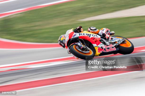 Dani Pedrosa of Spain rounds the bend during the MotoGP Red Bull U.S. Grand Prix of The Americas - Free Practice 3 at Circuit of The Americas on...