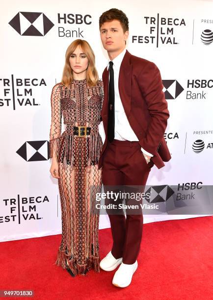 Suki Waterhouse and Ansel Elgort attend a screening of "Jonathan" during the 2018 Tribeca Film Festival at SVA Theatre on April 21, 2018 in New York...