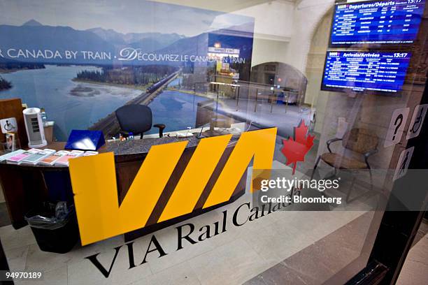 Rail Canada office sits empty inside Union Station in Toronto, Ontario, Canada, on Friday, July 24, 2009. Canadian passenger train service halted...