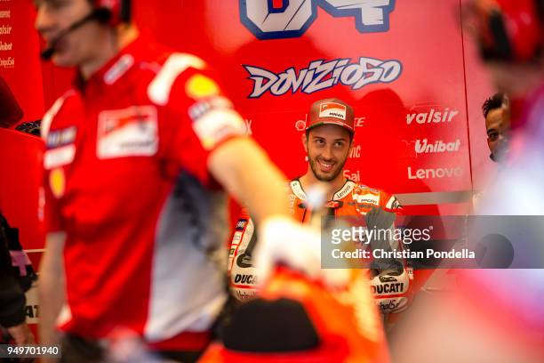 Andrea Dovizioso of Italy prepares in the pits during the MotoGP Red Bull U.S. Grand Prix of The Americas - Free Practice 3 at Circuit of The...