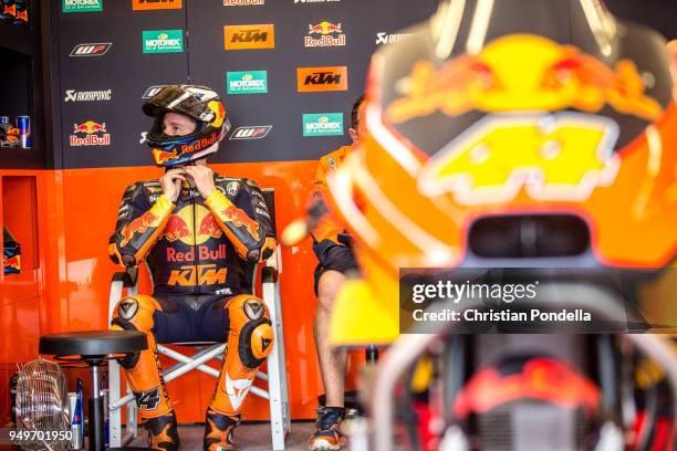 Pol Espargaro of Spain prepares in the pits during the MotoGP Red Bull U.S. Grand Prix of The Americas - Free Practice 3 at Circuit of The Americas...