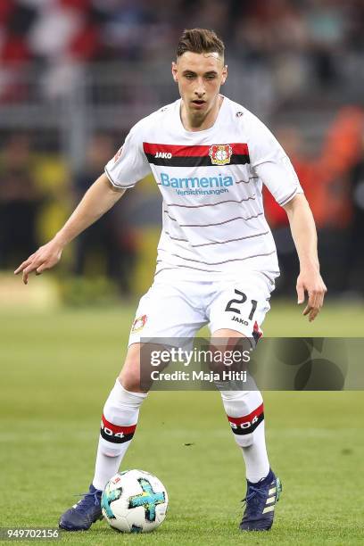 Dominik Kohr of Bayer Leverkusen controls the ball during the Bundesliga match between Borussia Dortmund and Bayer 04 Leverkusen at Signal Iduna Park...