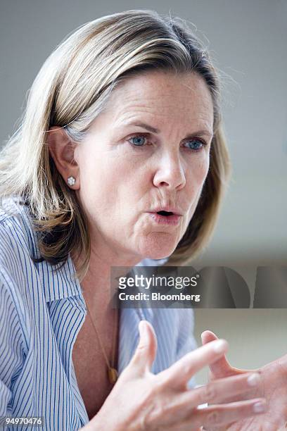 Marka Hansen, president of the Gap Inc. North America, speaks during an interview in New York, U.S., on Wednesday, July 29, 2009. Today, Aug. 13, Gap...