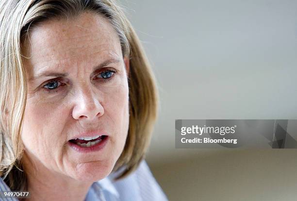Marka Hansen, president of the Gap Inc. North America, speaks during an interview in New York, U.S., on Wednesday, July 29, 2009. Today, Aug. 13, Gap...