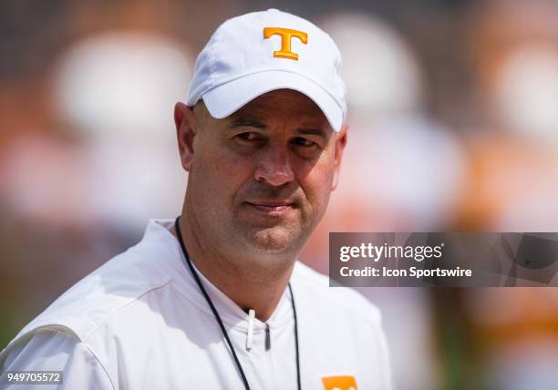 Tennessee Volunteers head coach Jeremy Pruitt coaching during the Tennessee spring game on April 21 at Neyland Stadium in Knoxville, TN.