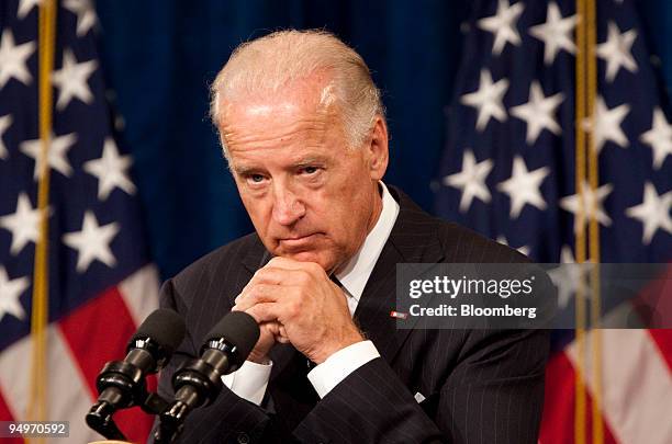 Vice President Joseph "Joe" Biden pauses while making a statement on the death of Senator Edward M. "Ted" Kennedy, at the Department of Energy in...