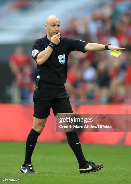 Referee Anthony Taylor during the Emirates FA Cup Semi Final at Wembley Stadium between Manchester United and Tottenham Hotspur on April 21, 2018 in...