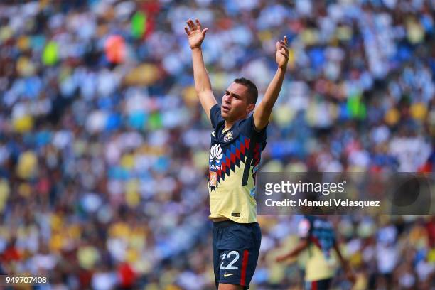 Paul Aguilar of America reacts during the 16th round match between Puebla and America as part of the Torneo Clausura 2018 Liga MX at Cuauhtemoc...