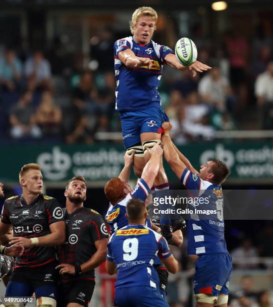 Pieter-Steph du Toit of The DHL Stormers during the Super Rugby match between Cell C Sharks and DHL Stormers at Jonsson Kings Park on April 21, 2018...