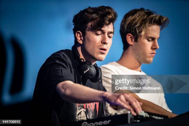 Ofenbach performs during the Radio Regenbogen 30th Anniversary Celebration at SAP Arena Mannheim on April 21, 2018 in Mannheim, Germany.