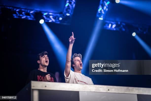 Ofenbach performs during the Radio Regenbogen 30th Anniversary Celebration at SAP Arena Mannheim on April 21, 2018 in Mannheim, Germany.