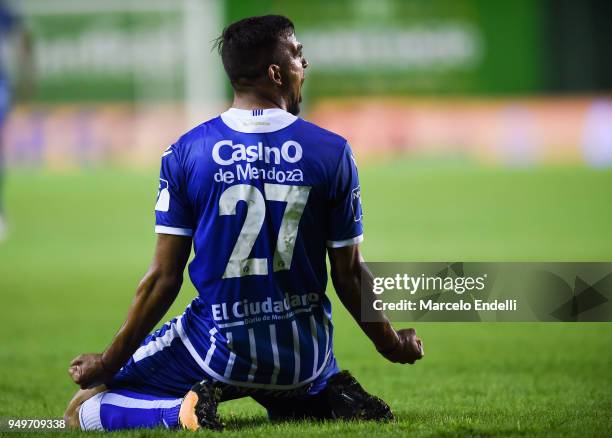 Victorio Ramis of Godoy Cruz celebrates after scoring the equalizer during a match between Banfield and Godoy Cruz as part of Argentina Superliga...