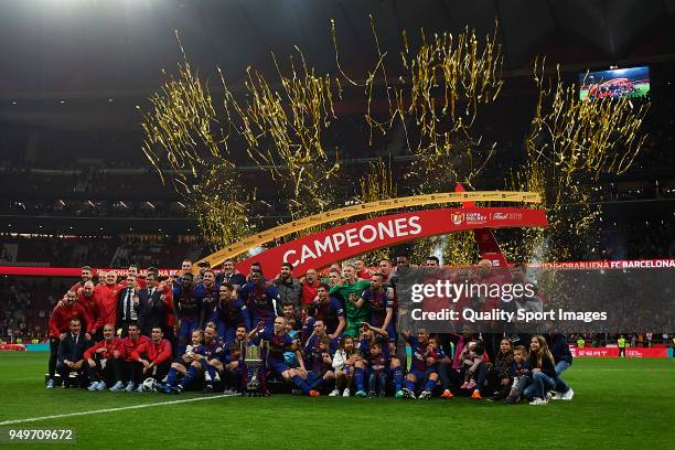 Barcelona players celebrates after winning the Spanish Copa del Rey Final match between Barcelona and Sevilla at Wanda Metropolitano on April 21,...