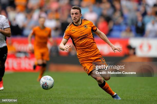 Diogo Jota of Wolverhampton Wanderers during the Sky Bet Championship match between Bolton Wanderers and Wolverhampton Wanderers at Macron Stadium on...