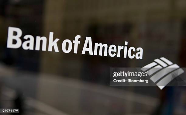 The Bank of America Corp. Logo is displayed at a branch in Washington D.C., U.S., on Monday, Aug. 24, 2009. Bank of America, saddled with the worst...