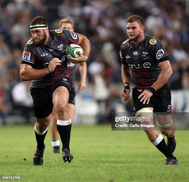 Thomas du Toit of the Cell C Sharks during the Super Rugby match between Cell C Sharks and DHL Stormers at Jonsson Kings Park on April 21, 2018 in...