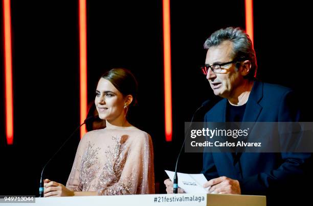 Aura Garrido and Mariano Barroso during the 21th Malaga Film Festival closing ceremony at the Cervantes Teather on April 21, 2018 in Malaga, Spain.