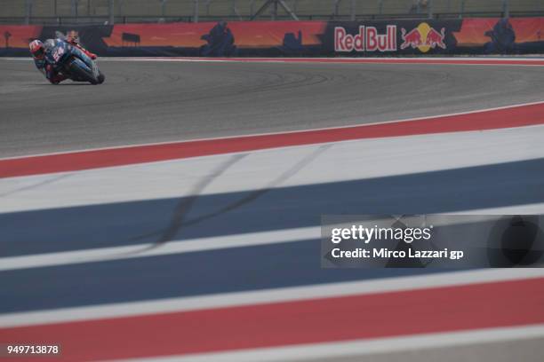 Mattia Pasini of Italy and Italtrans Racing rounds the bend during the Moto2 qualifying practice during the MotoGp Red Bull U.S. Grand Prix of The...