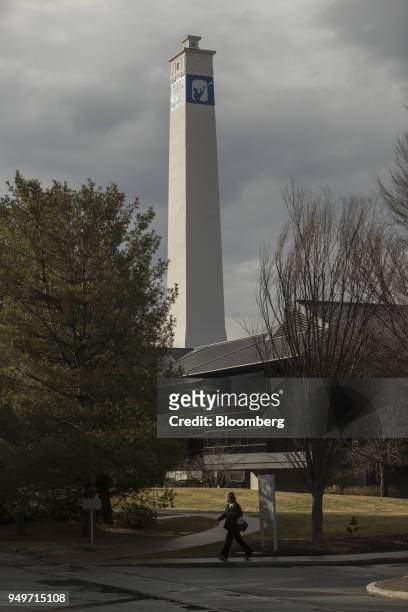 Historic Corning Inc. Smokestack stands at the company's headquarters in Corning, New York, U.S., on Monday, March 27, 2017. Corning, a manufacture...