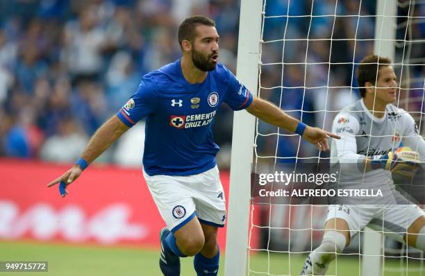 Cruz Azul's Uruguayan player Martin Cauteruccio celebrates his goal against Morelia, during their 2018 Mexican Clausura tournament football match at...