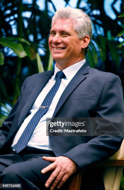 President of Cuba, Miguel Díaz-Canel talks with President of Venezuela Nicolas Maduro on April 21, 2018 in Havana, Cuba. Nicolás Maduro is the first...