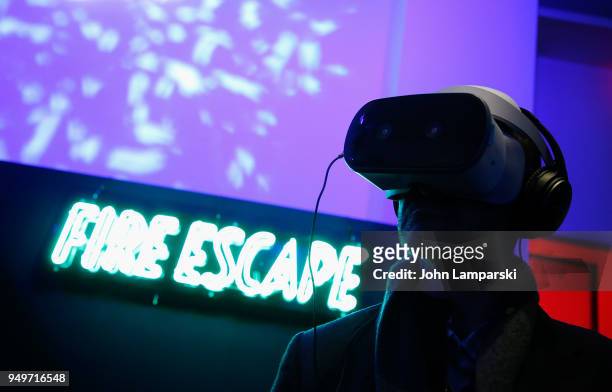 Guests are seen partecipating in the Virtual Arcade during the Tribeca Film Festival at Spring Studios on April 21, 2018 in New York City.