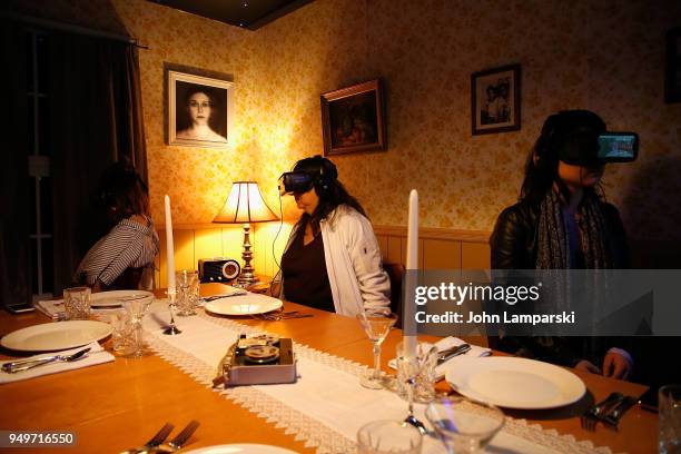 Guests are seen partecipating in the Virtual Arcade during the Tribeca Film Festival at Spring Studios on April 21, 2018 in New York City.