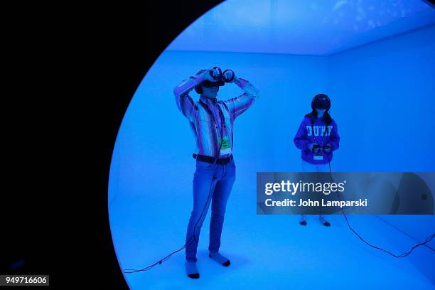 Guests are seen partecipating in the Virtual Arcade during the Tribeca Film Festival at Spring Studios on April 21, 2018 in New York City.