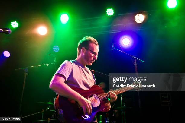 Singer Olly Knights of the British band Turin Brakes performs live on stage during a concert at the Frannz on April 21, 2018 in Berlin, Germany.