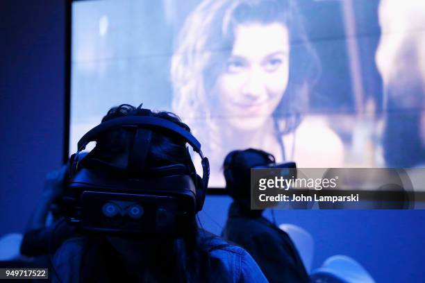 Guests are seen partecipating in the Cinema 360 during the Tribeca Film Festival at Spring Studios on April 21, 2018 in New York City.