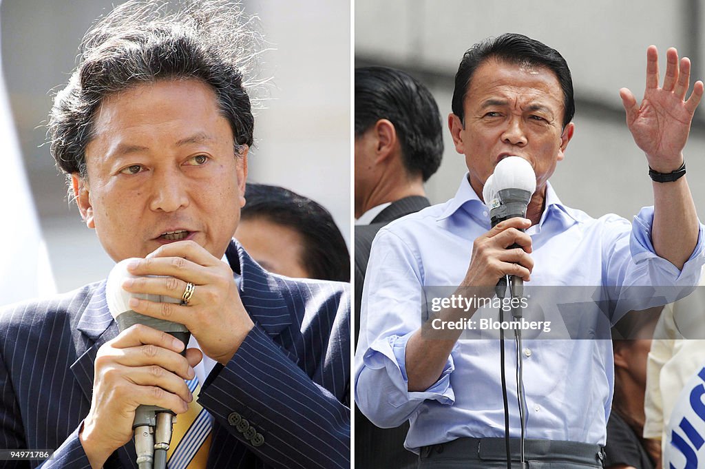 A combination photo shows Taro Aso, Japan's prime minister a