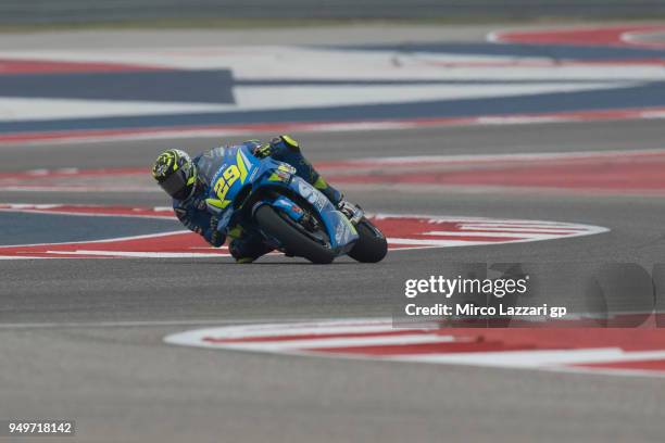 Andrea Iannone of Italy and Team Suzuki ECSTAR rounds the bend during the MotoGP qualifying practice during the MotoGp Red Bull U.S. Grand Prix of...