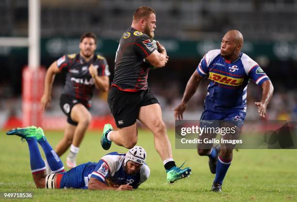 Akker van der Merwe of the Cell C Sharks during the Super Rugby match between Cell C Sharks and DHL Stormers at Jonsson Kings Park on April 21, 2018...