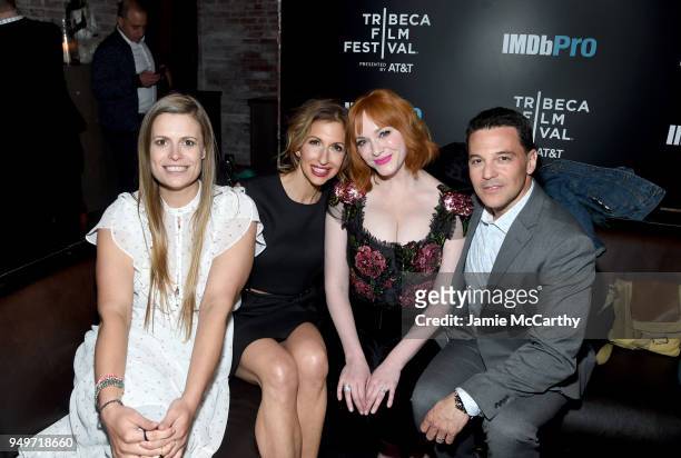 Marianna Palka, Alysia Reiner, Christina Hendricks and David Alan Basche attend the 2018 Tribeca Film Festival after party for "Egg" hosted by the...