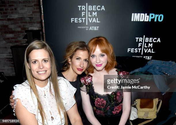 Marianna Palka, Alysia Reiner, and Christina Hendricks attend the 2018 Tribeca Film Festival after party for "Egg" hosted by the IMDbPro App at TAO...