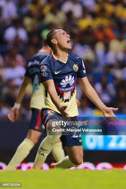 Paul Aguilar of America reacts during the 16th round match between Puebla and America as part of the Torneo Clausura 2018 Liga MX at Cuauhtemoc...