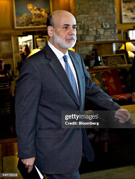 Ben S. Bernanke, chairman of the U.S. Federal Reserve, arrives for a morning session during the Jackson Hole Economic Symposium at the Jackson Lake...