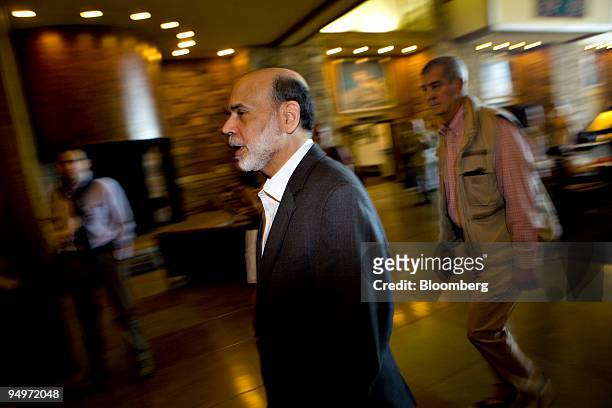 Ben S. Bernanke, chairman of the U.S. Federal Reserve, leaves a session during the Jackson Hole Economic Symposium at the Jackson Lake Lodge in...