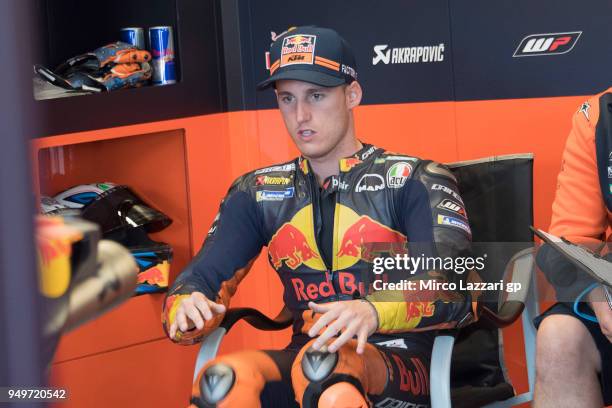 Pol Espargaro of Spain and Red Bull KTM Factory Racing looks on in box during the MotoGp Red Bull U.S. Grand Prix of The Americas - Qualifying at...