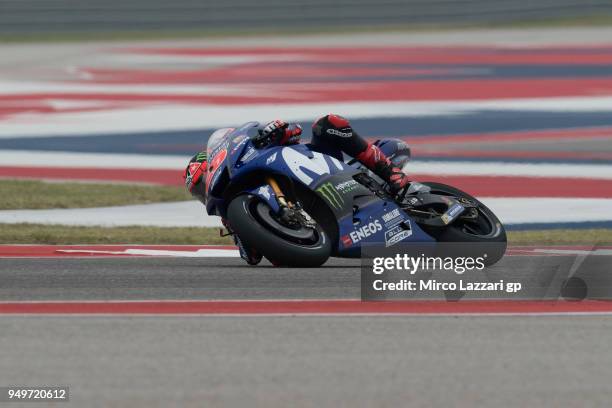 Maverick Vinales of Spain and Movistar Yamaha MotoGP rounds the bend during the MotoGP qualifying practice during the MotoGp Red Bull U.S. Grand Prix...